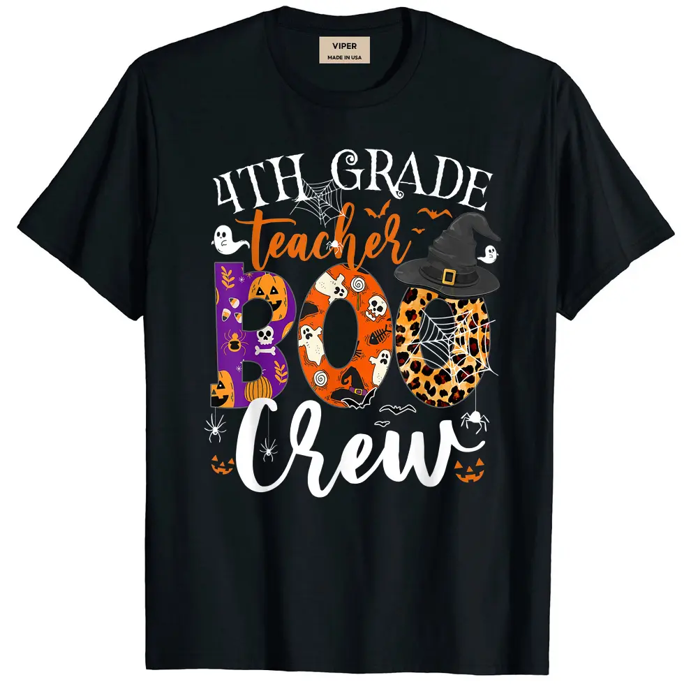 4th Grade Teacher Boo Crew Halloween Fourth Grade Teacher T-Shirt - Black