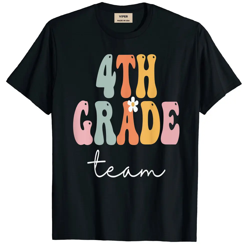 4th Grade Team Retro Groovy Women Happy First Day Of School T-Shirt - Black