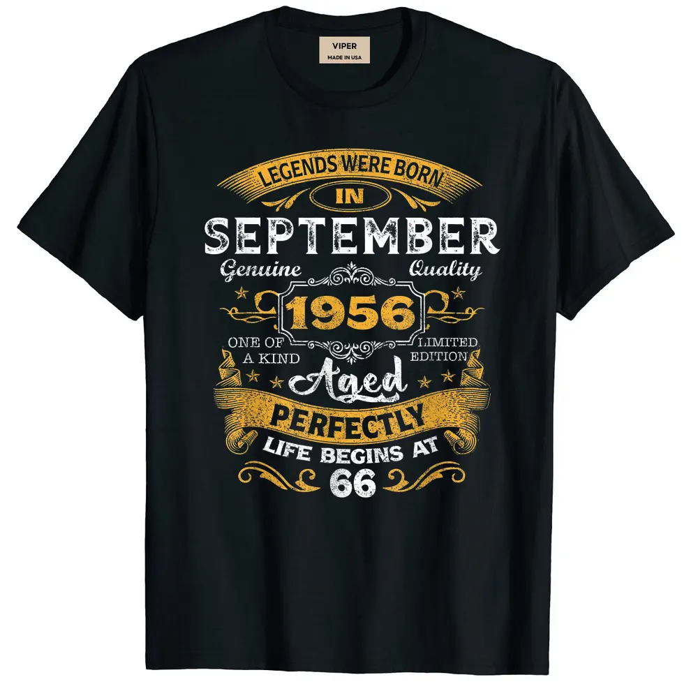 66 Years Old Gift Legends Born In September 1956 66th B-day T-Shirt - Black