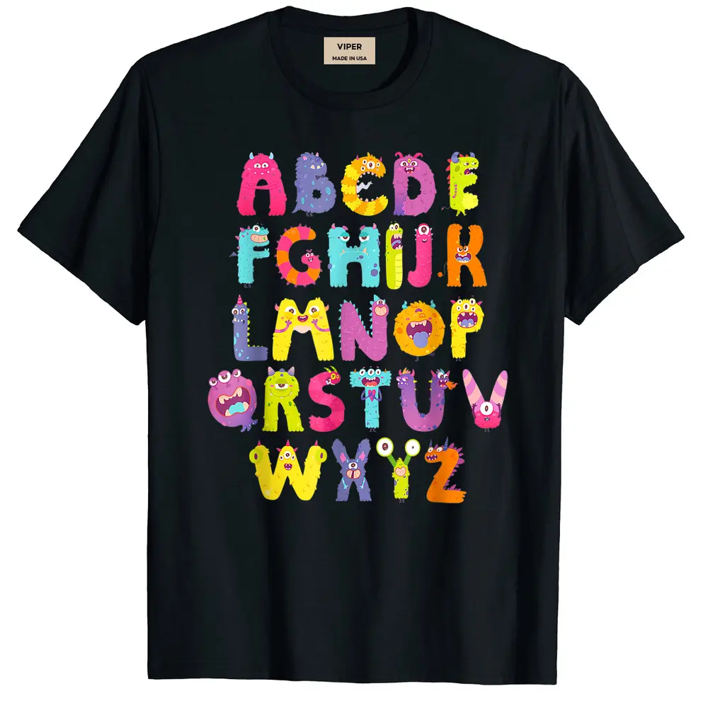 Abc Cute Monster Alphabet Halloween Teacher Costume T-Shirt - Black