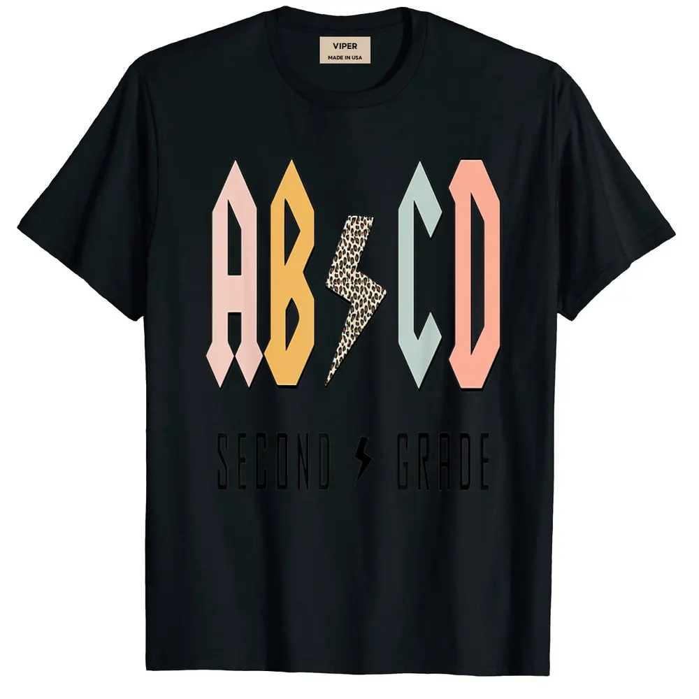 Abcd Leopard Second Grade 2nd Grade Teacher Back To School T-Shirt - Black