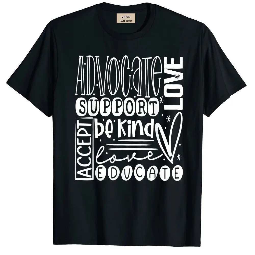 Advocate Love Support Accept Be Kind Autism Awareness Women T-Shirt - Black