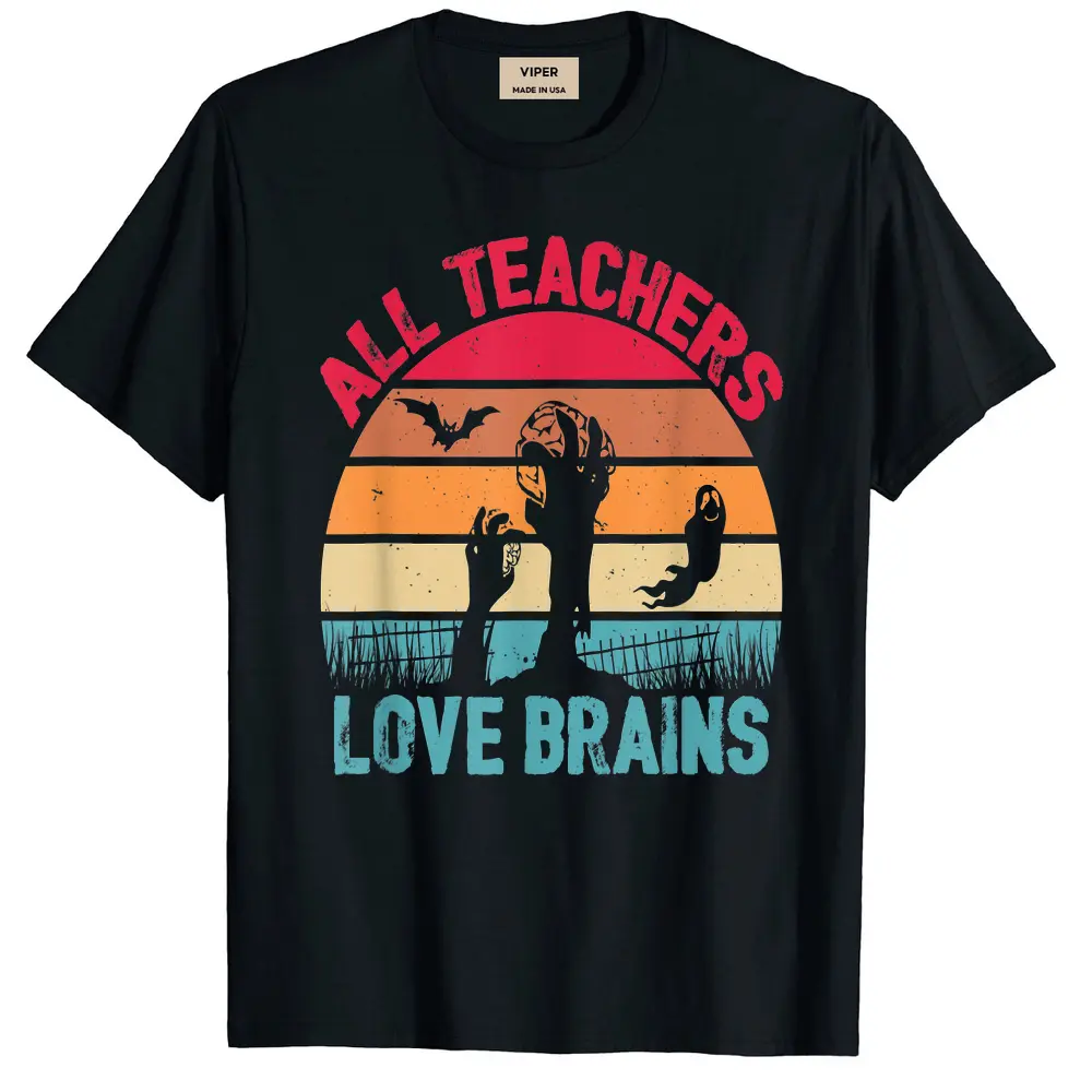 All Teachers Love Brains Funny Halloween T-Shirt - Black