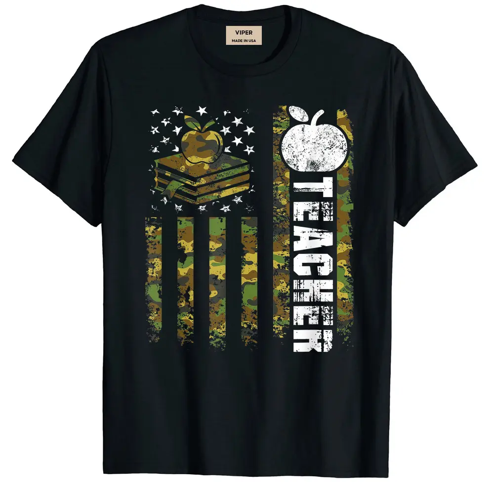 American Flag Camouflage Teacher Patriotic 4th Of July T-Shirt - Black