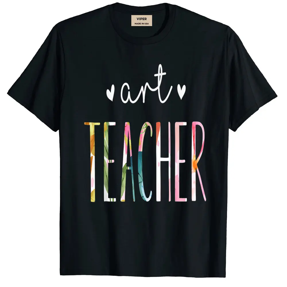 Art Teacher Cute Floral Design T-Shirt - Black