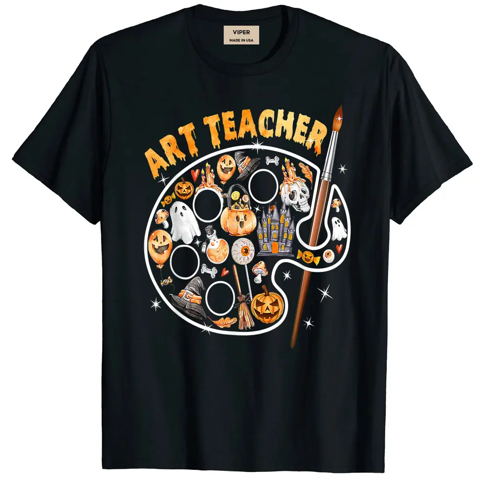 Art Teacher Spooky Pumpkin Halloween Men Women T-Shirt - Black