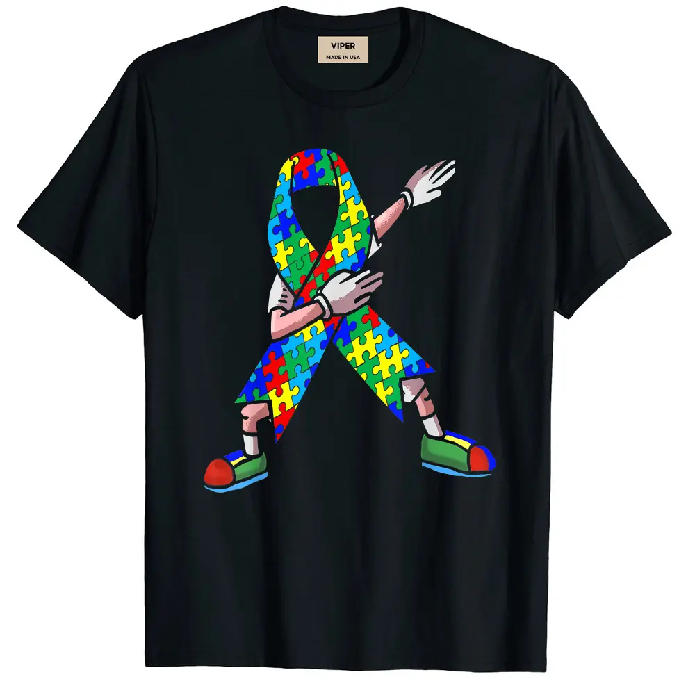 Autism Awareness Kids Dabbing Puzzle Piece Love Dab Dance T-Shirt - Black