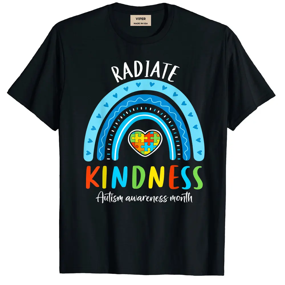 Autism Awareness Special Ed Teacher Radiate Kindness Rainbow T-Shirt - Black