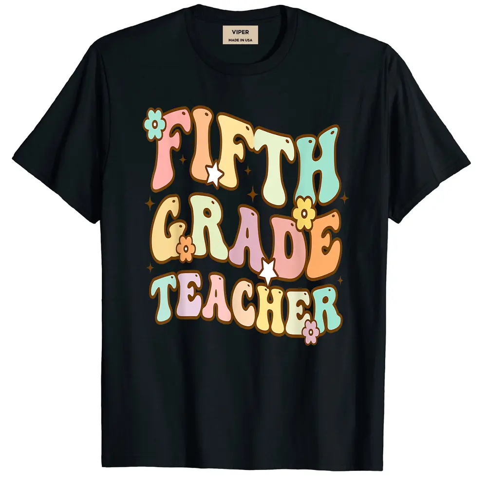 Back To School Fifth Grade Teacher Colorful T-Shirt - Black