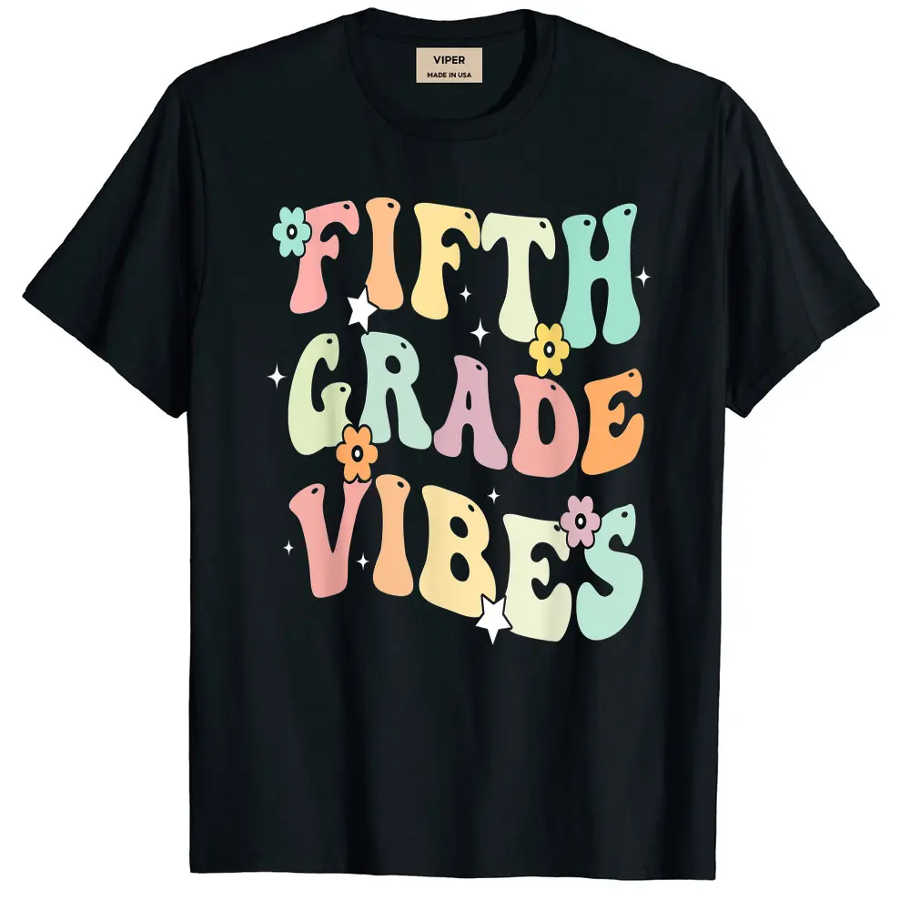 Back To School Fifth Grade Vibes Retro Student Teacher T-Shirt - Black