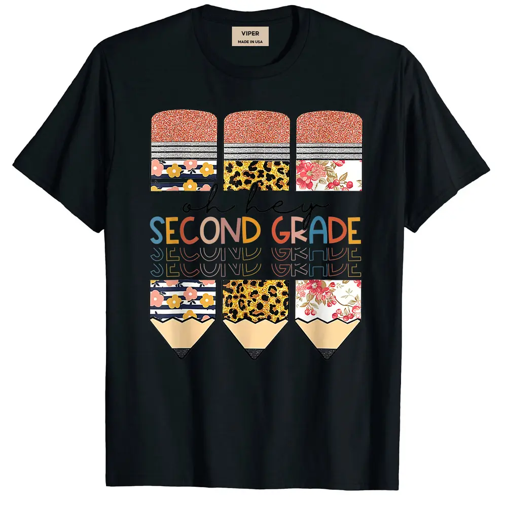 Back To School Oh Hey Second Grade Student Teacher Colourful T-Shirt - Black