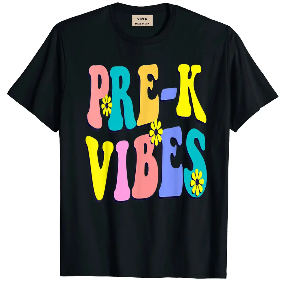 Back To School Pre-k Vibes Student Teacher Retro First Day T-Shirt - Black