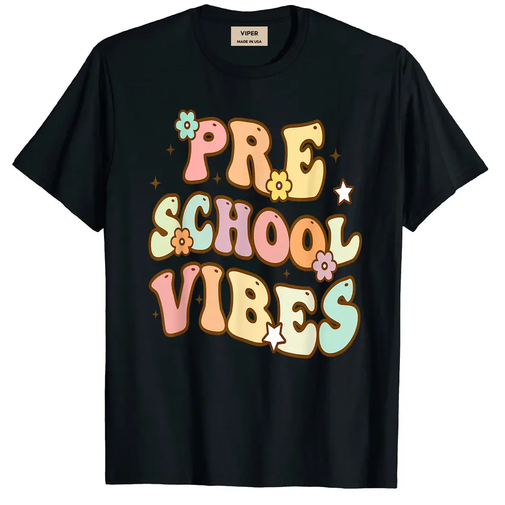 Back To School Preschool Vibes Retro Student Teacher Women T-Shirt - Black