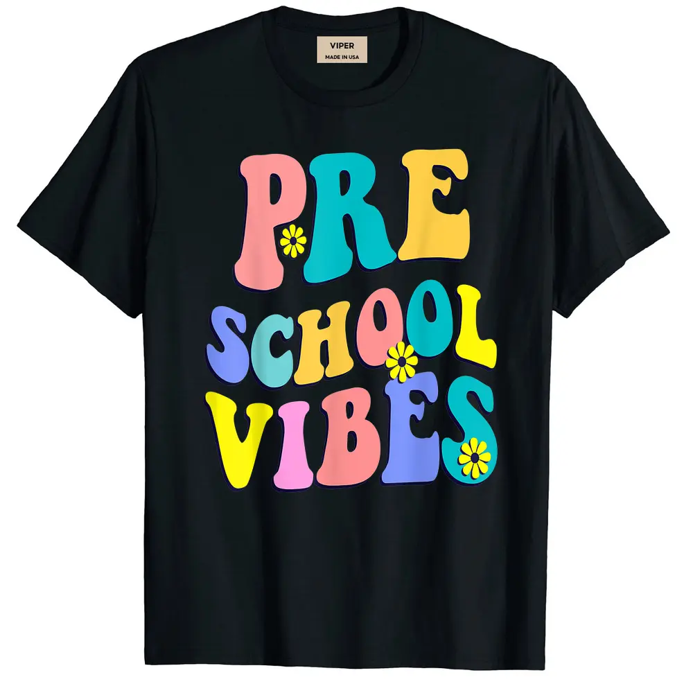 Back To School Preschool Vibes Student Teacher Retro Funny T-Shirt - Black