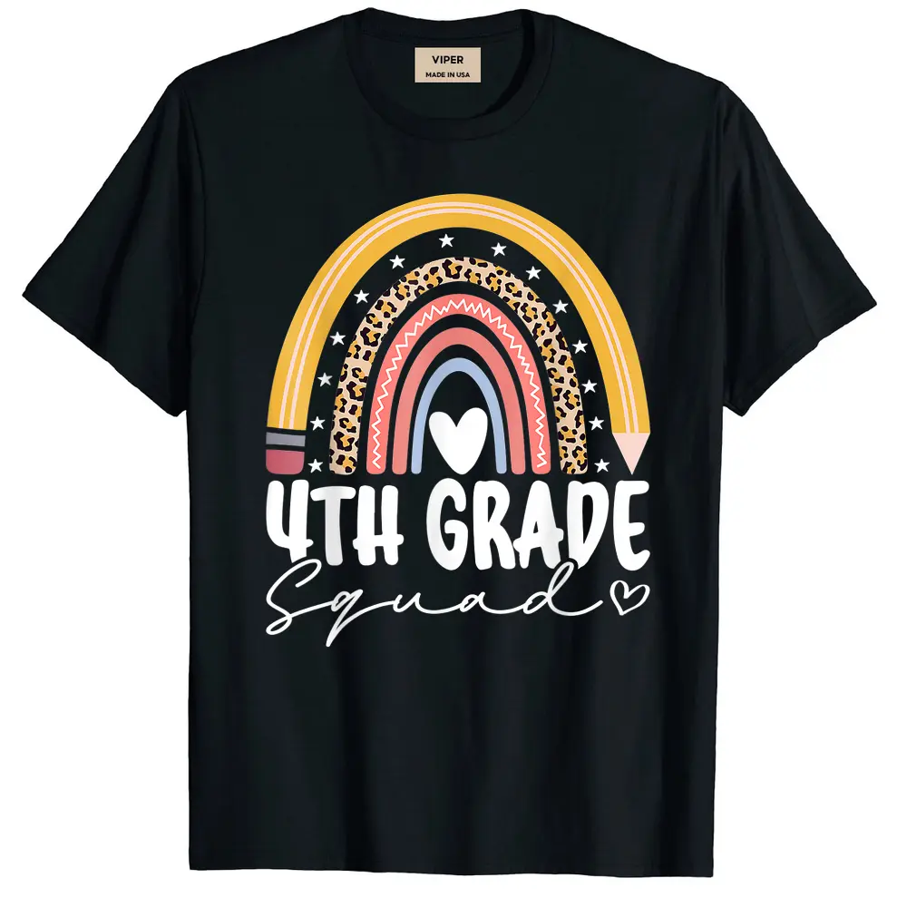 Back To School Rainbow 4th Fourth Grade Squad For Teachers T-Shirt - Black