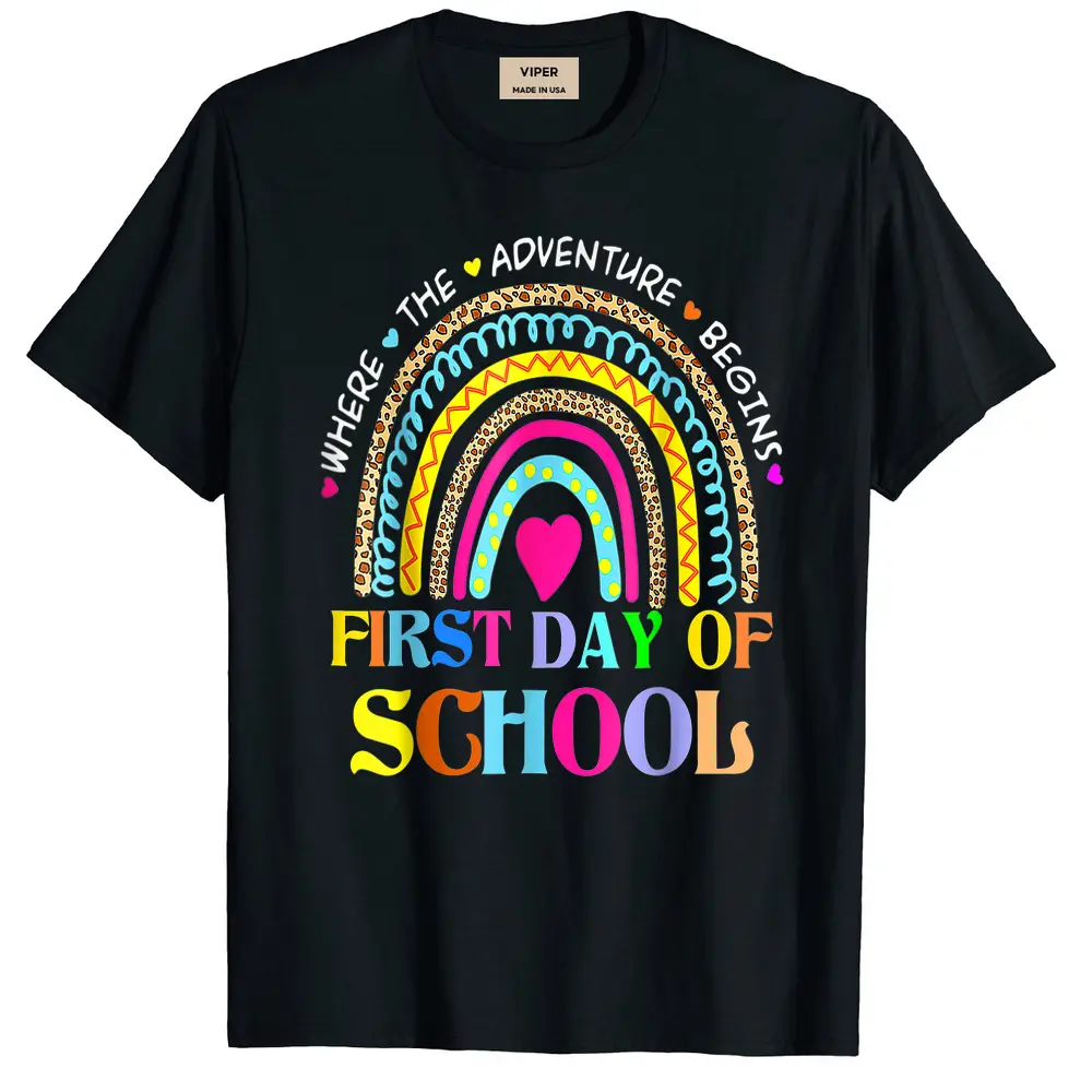 Back To School Rainbow Teacher Happy First Day Of School T-Shirt - Black