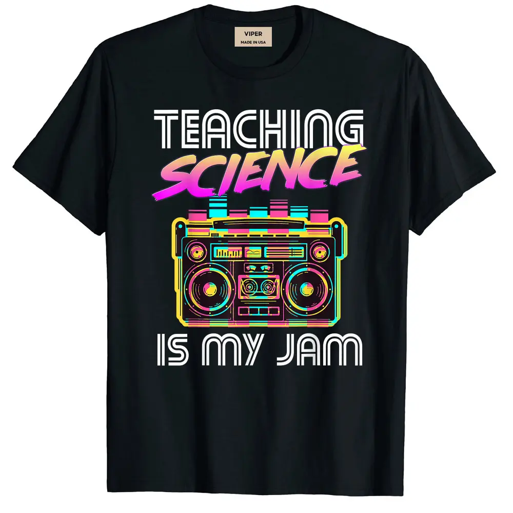 Back To School Retro Science Is My Jam 80s Teacher Boombox T-Shirt - Black