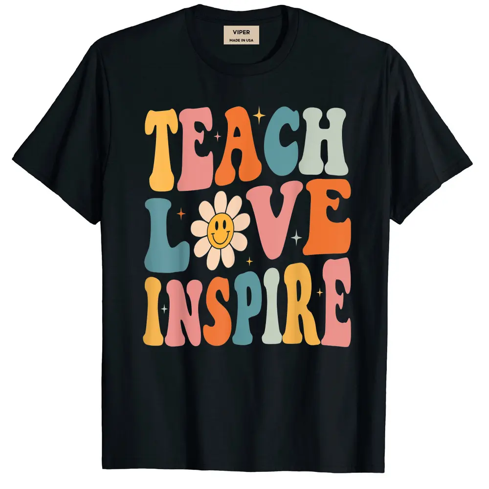 Back To School Teach Love Inspire Retro Teachers Women T-Shirt - Black