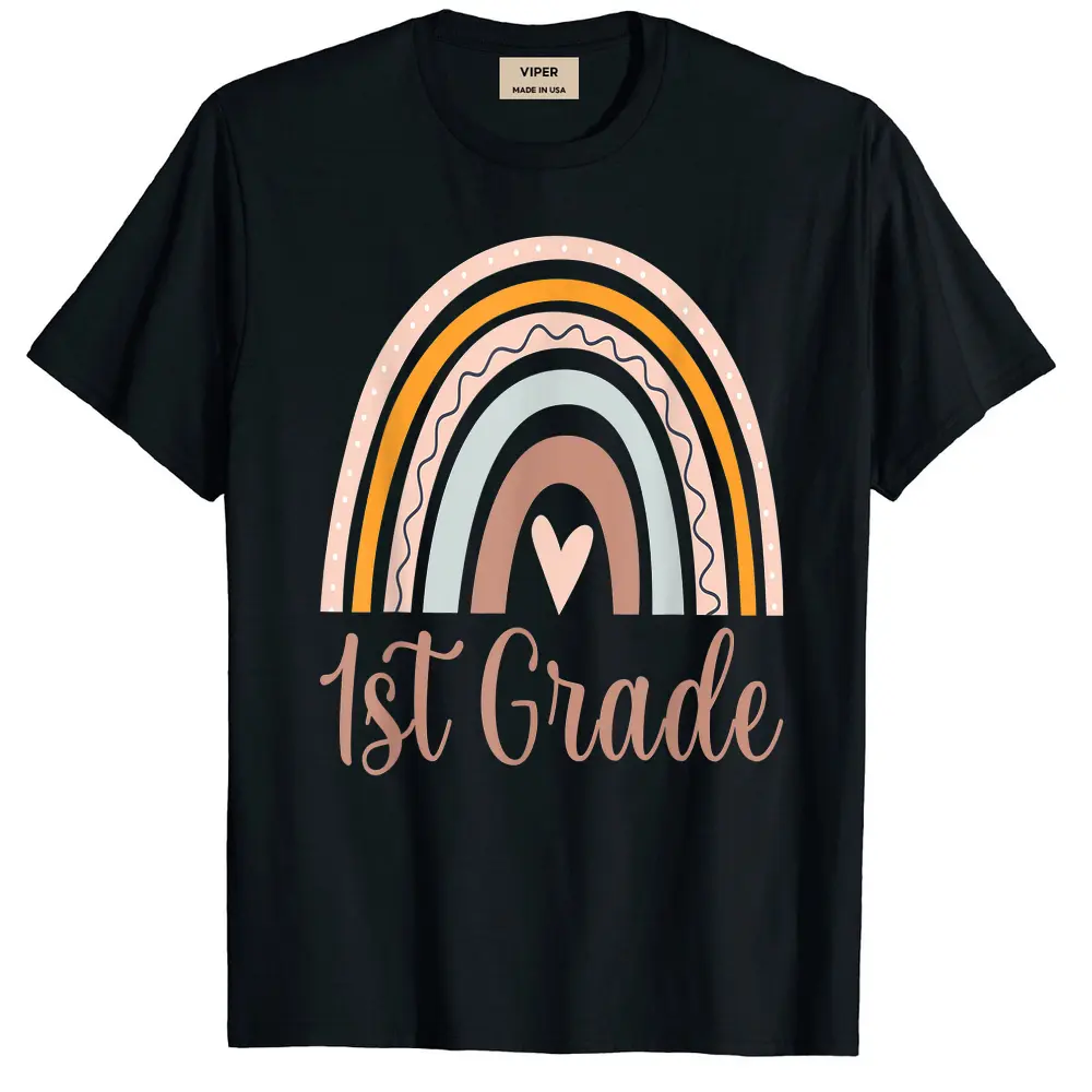 Boho Rainbow 1st Grade Teacher Student Funny Back To School T-Shirt - Black