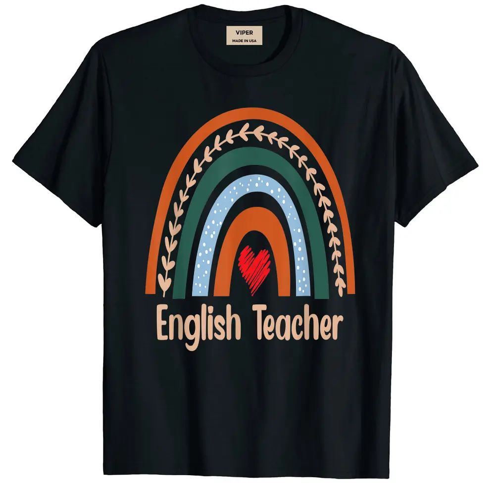 Boho Rainbow English Teacher Back To School Appreciation T-Shirt - Black