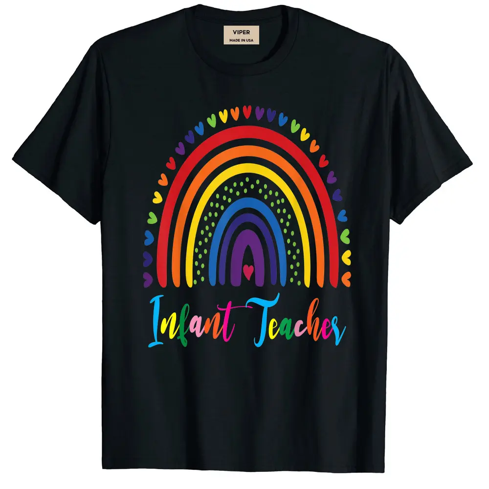 Boho Rainbow Leopard Infant Teacher Squad Appreciation Gifts T-Shirt - Black