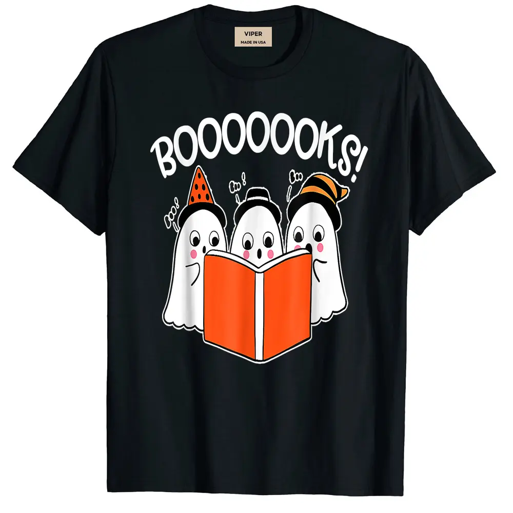 Boooks Lazy Diy Halloween Teacher Funny Ghost Reading Books T-Shirt - Black