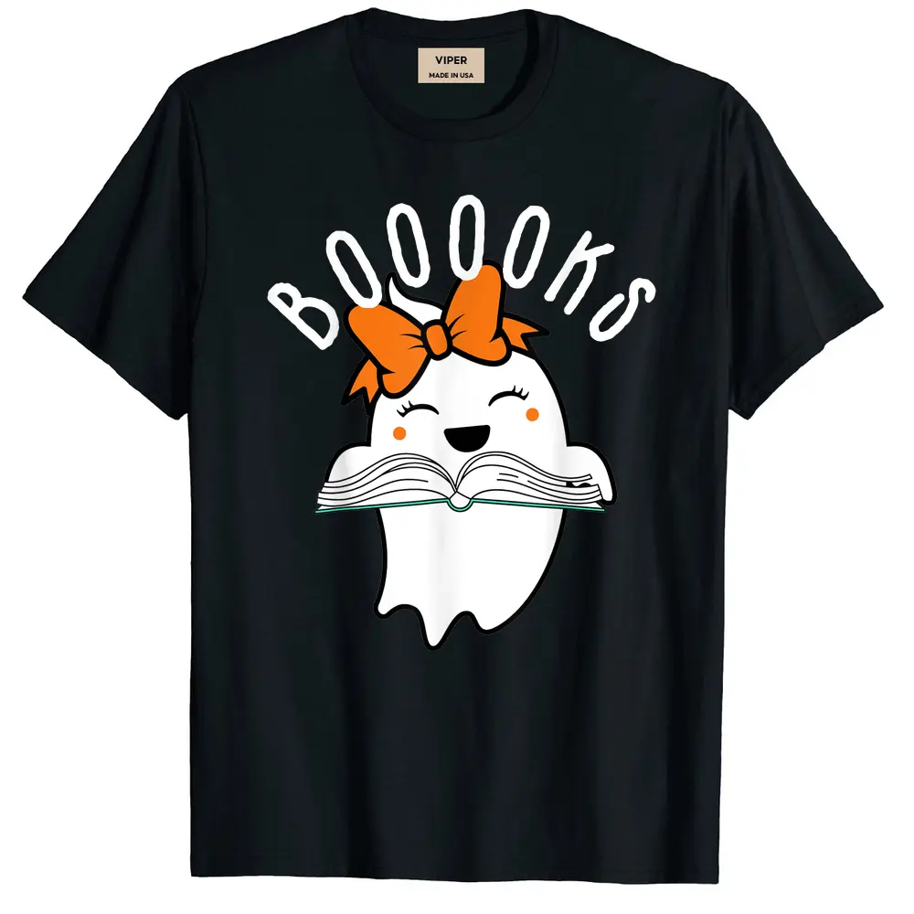 Booooks Halloween S Cute Ghost Book Teacher Reading T-Shirt - Black