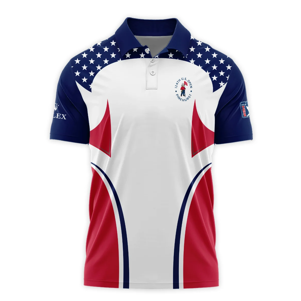 124th U.S. Open Pinehurst Rolex Stars White Dark Blue Red Line Polo Shirt Style Classic Polo Shirt For Men