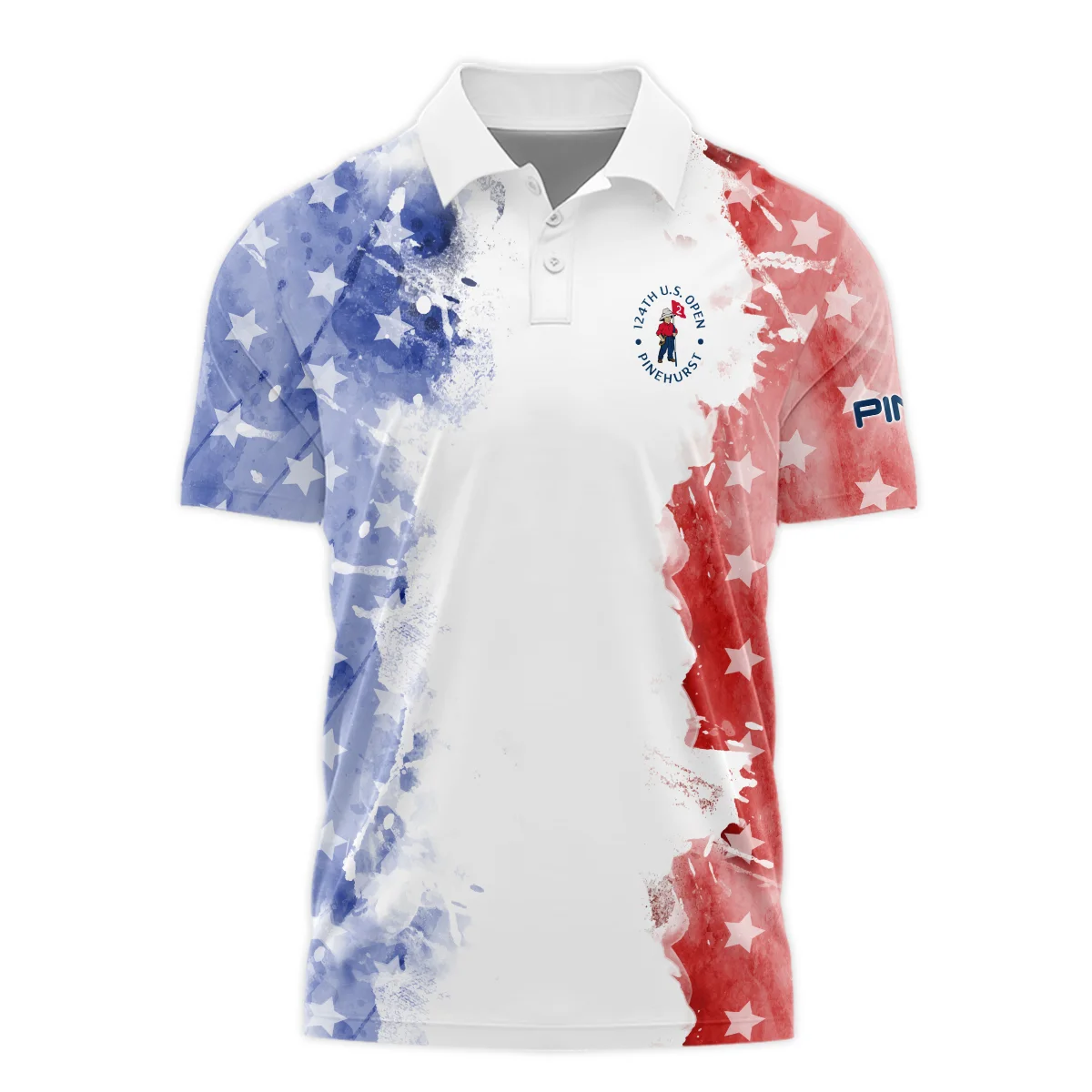 124th U.S. Open Pinehurst Special Version Ping Polo Shirt Blue Red Watercolor Polo Shirt For Men