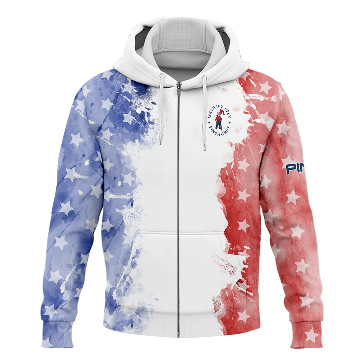 124th U.S. Open Pinehurst Special Version Ping Zipper Hoodie Shirt Blue Red Watercolor Zipper Hoodie Shirt