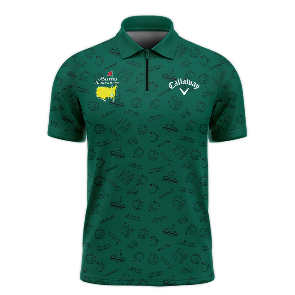 2024 Masters Tournament Callaway Zipper Polo Shirt Sports Green Color Pattern All Over Print Zipper Polo Shirt For Men