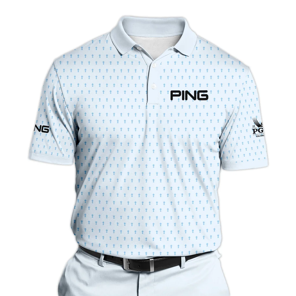 2024 PGA Championship Ping Golf Polo Shirt Light Blue Pastel Golf Cup Pattern All Over Print Polo Shirt For Men