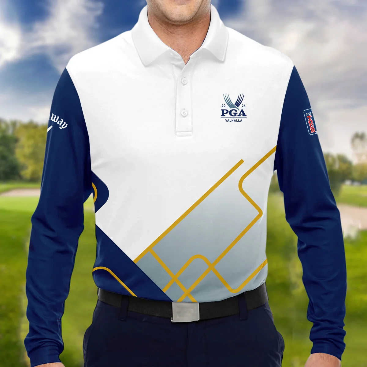 2024 PGA Championship Valhalla Blue White Yellow Line Callaway Long Polo Shirt Style Classic