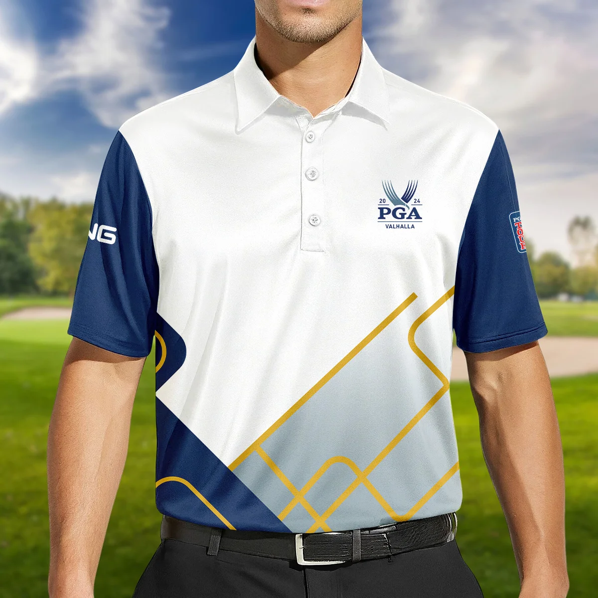 2024 PGA Championship Valhalla Blue White Yellow Line Ping Polo Shirt ...