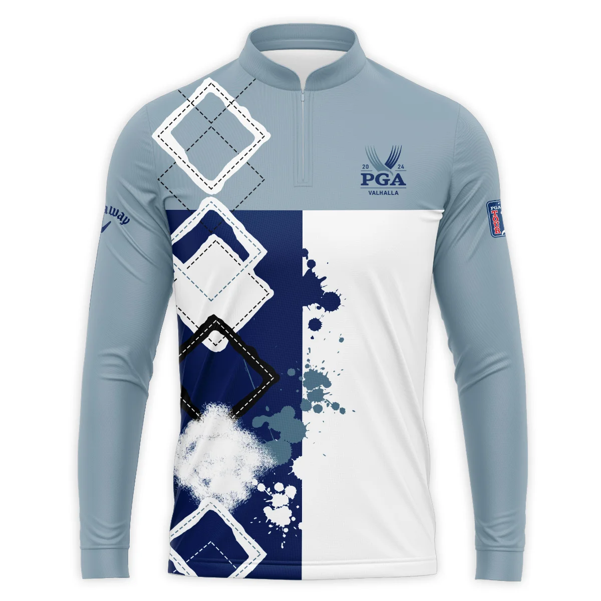 2024 PGA Championship Valhalla Callaway Blue White Brush Line Mandarin collar Quater-Zip Long Sleeve