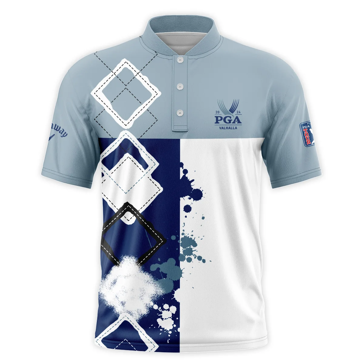 2024 PGA Championship Valhalla Callaway Blue White Brush Line Style Classic, Short Sleeve Round Neck Polo Shirt