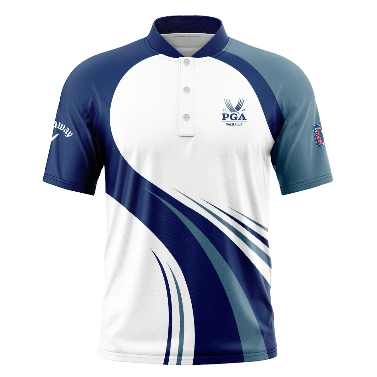 2024 PGA Championship Valhalla Golf Blue Wave Pattern Callaway Style Classic, Short Sleeve Round Neck Polo Shirt