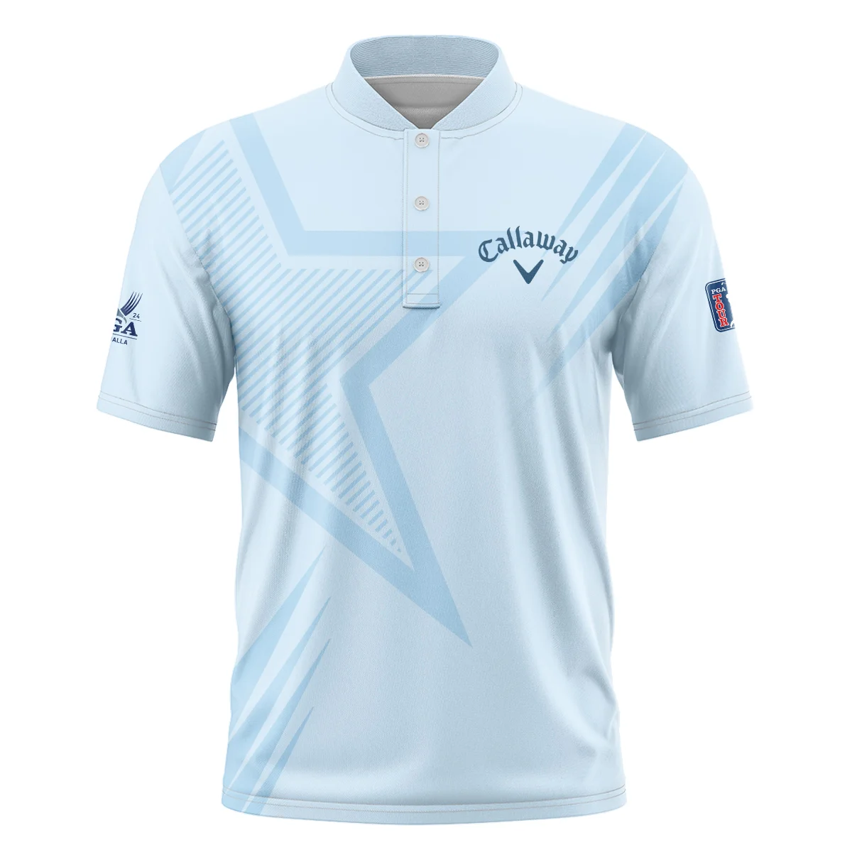 2024 PGA Championship Valhalla Golf Star Line Pattern Light Blue Callaway Style Classic, Short Sleeve Round Neck Polo Shirt