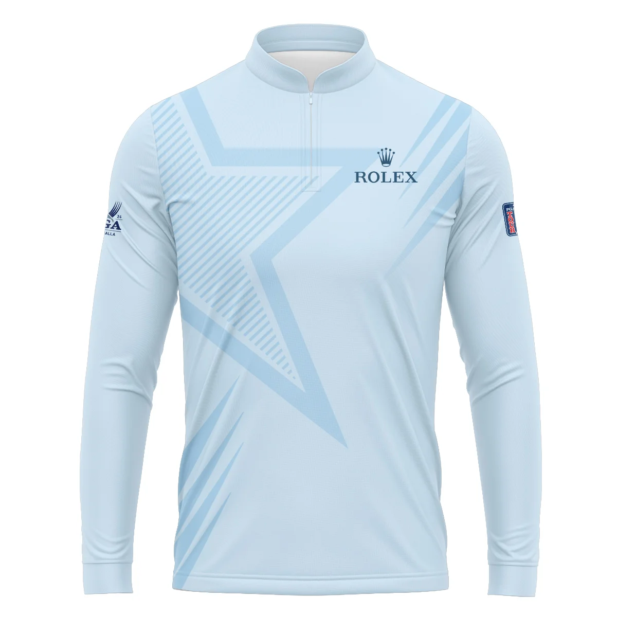 2024 PGA Championship Valhalla Golf Star Line Pattern Light Blue Rolex Mandarin collar Quater-Zip Long Sleeve