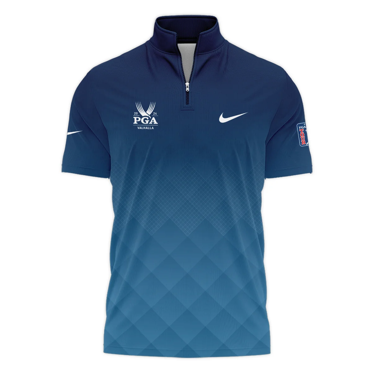 2024 PGA Championship Valhalla Nike Blue Gradient Abstract Stripes  Style Classic, Short Sleeve Polo Shirts Quarter-Zip Casual Slim Fit Mock Neck Basic