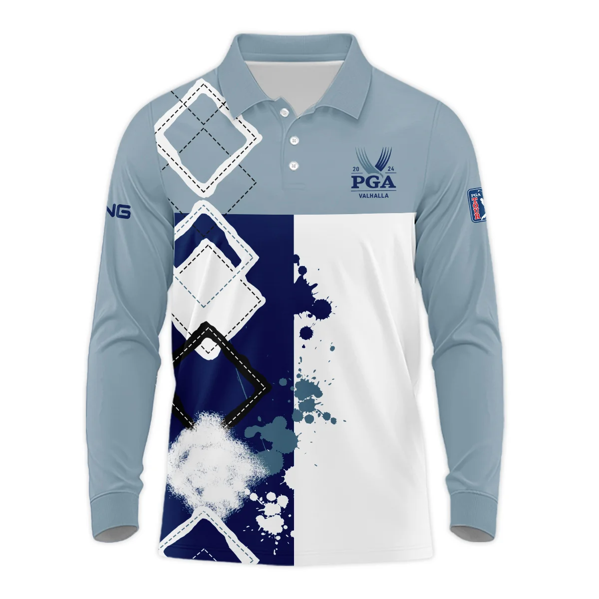 2024 PGA Championship Valhalla Ping Blue White Brush Line Long Polo Shirt Style Classic Long Polo Shirt For Men