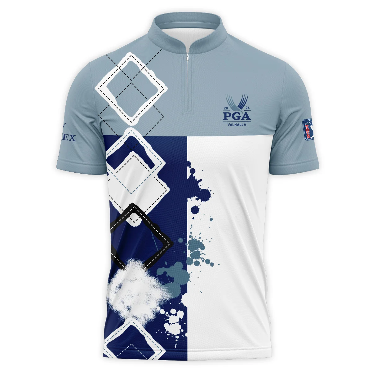 2024 PGA Championship Valhalla Rolex Blue White Brush Line Polo Shirt Mandarin Collar Polo Shirt