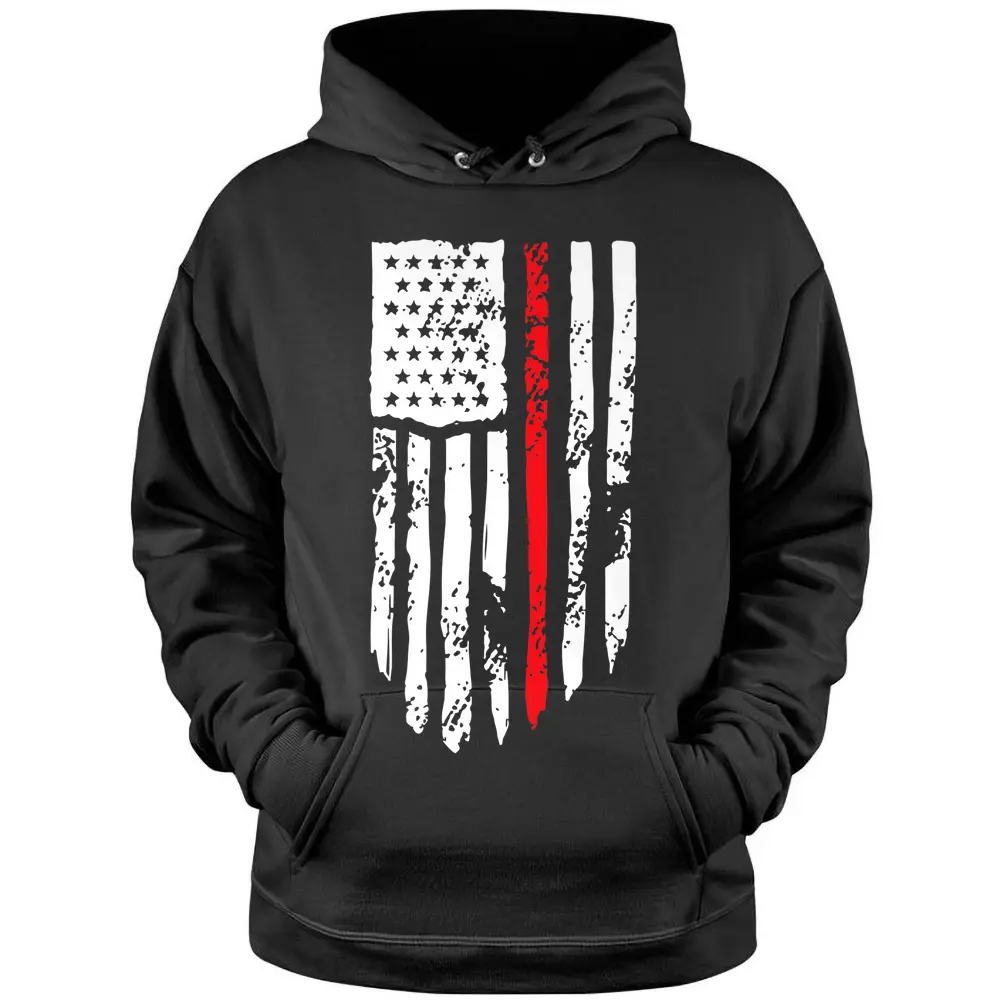 4th Of July Firefighter American Flag Thin Red Line On Back Pullover Hoodie