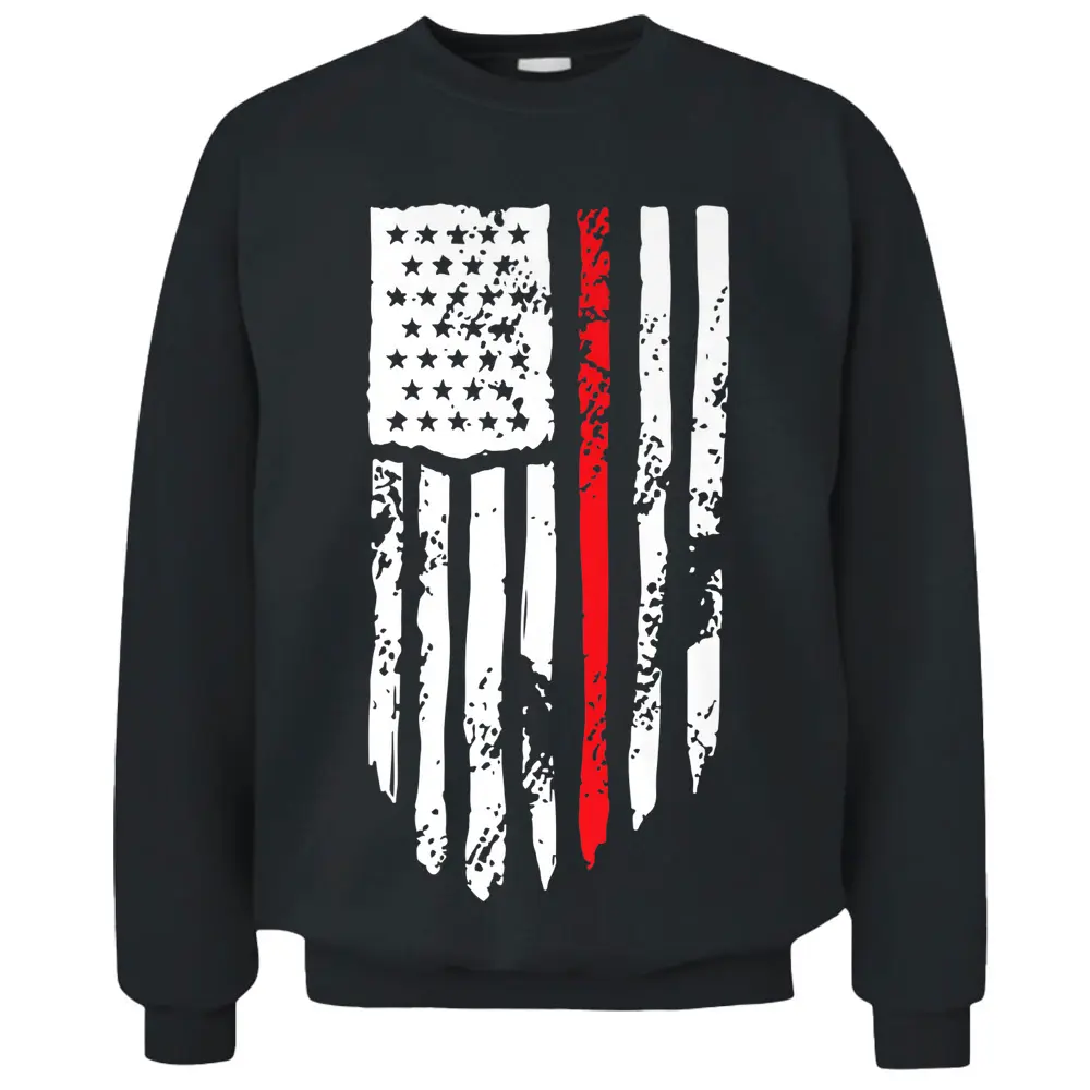 4th Of July Firefighter American Flag Thin Red Line On Back Pullover Sweatshirt