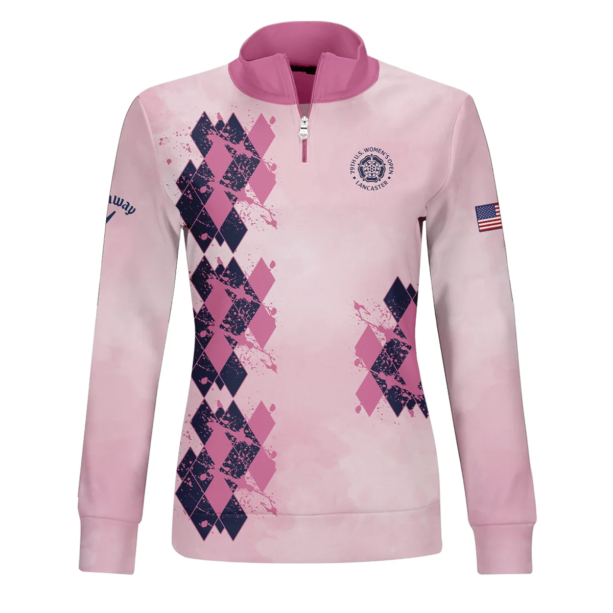 79th U.S. Women’s Open Lancaster Callaway Argyle Plaid Pink Blue Pattern Quater Zip Women