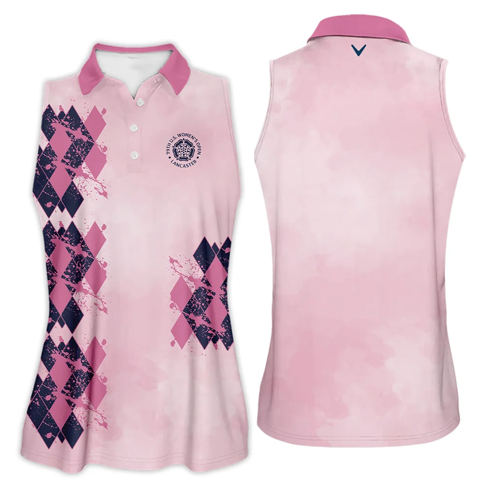 79th U.S. Women’s Open Lancaster Callaway Argyle Plaid Pink Blue Pattern Sleeveless Polo Shirt