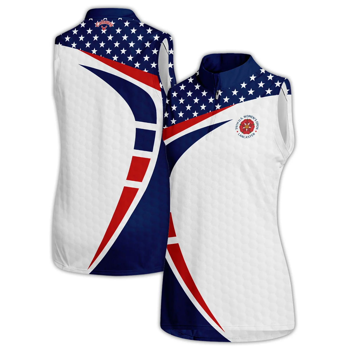 79th U.S. Women’s Open Lancaster Callaway Blue Red White Star Quater Zip Sleeveless Polo Shirt