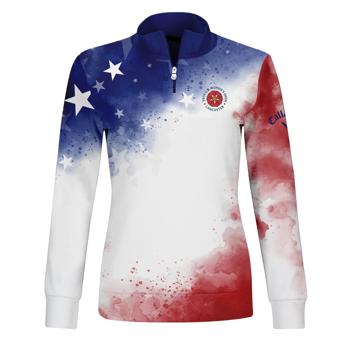 79th U.S. Women’s Open Lancaster Callaway Golf Blue Red Watercolor White Star Quater Zip Women