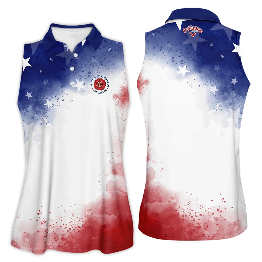 79th U.S. Women’s Open Lancaster Callaway Golf Blue Red Watercolor White Star Sleeveless Polo Shirt