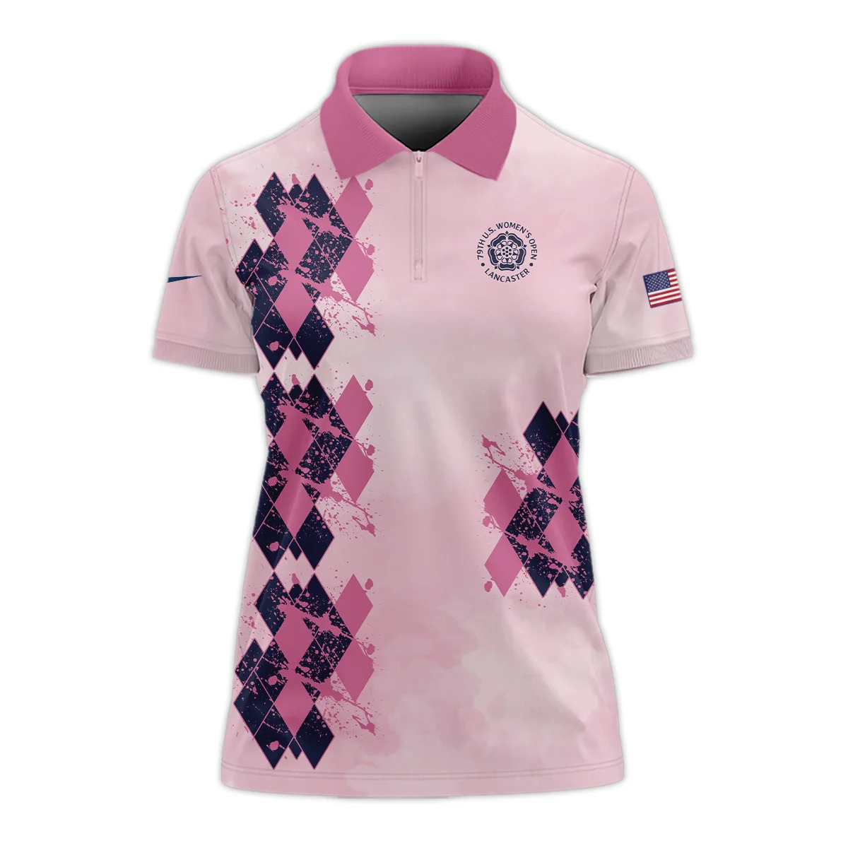 79th U.S. Women’s Open Lancaster Nike Argyle Plaid Pink Blue Pattern Zipper Short Polo Shirt